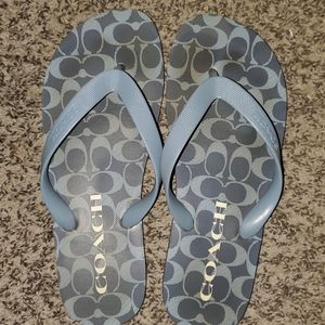 Baby blue Coach flip flops